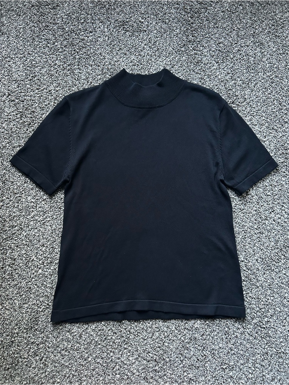 Silk Short-Sleeve Knit Polo in Black — Modern Mock Neck
